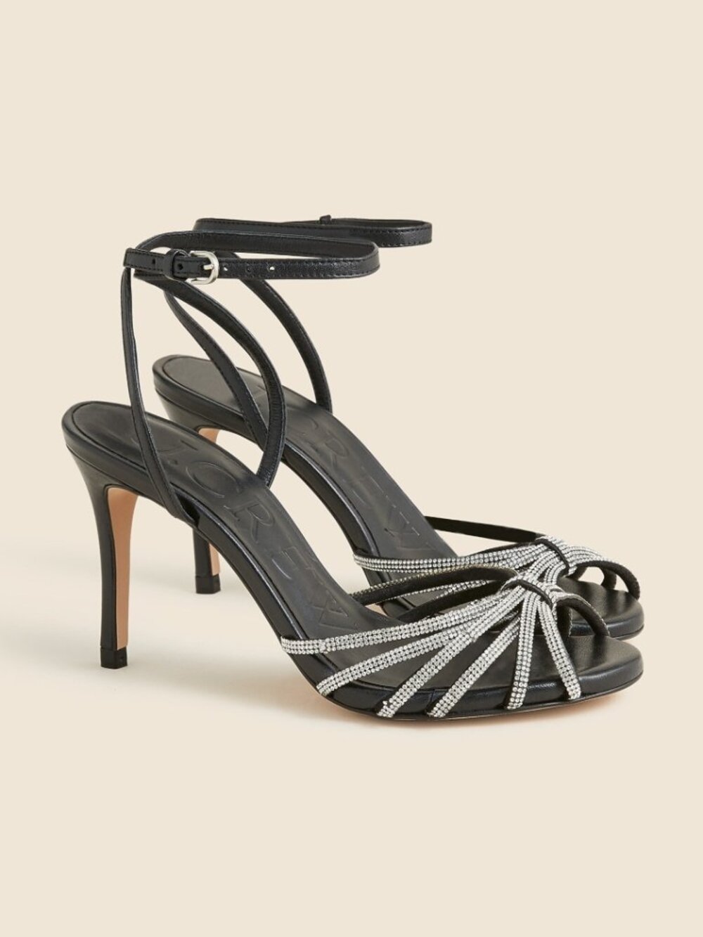 J.Crew Collection Rylie Crystal Cage Toe Heels Black Leather Sandals Size 9